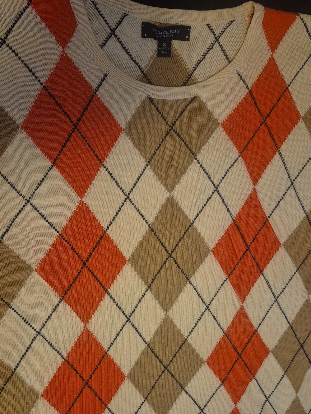 Burberry Men’s Argyle Crewneck Sweater - Orange, Cream, Tan